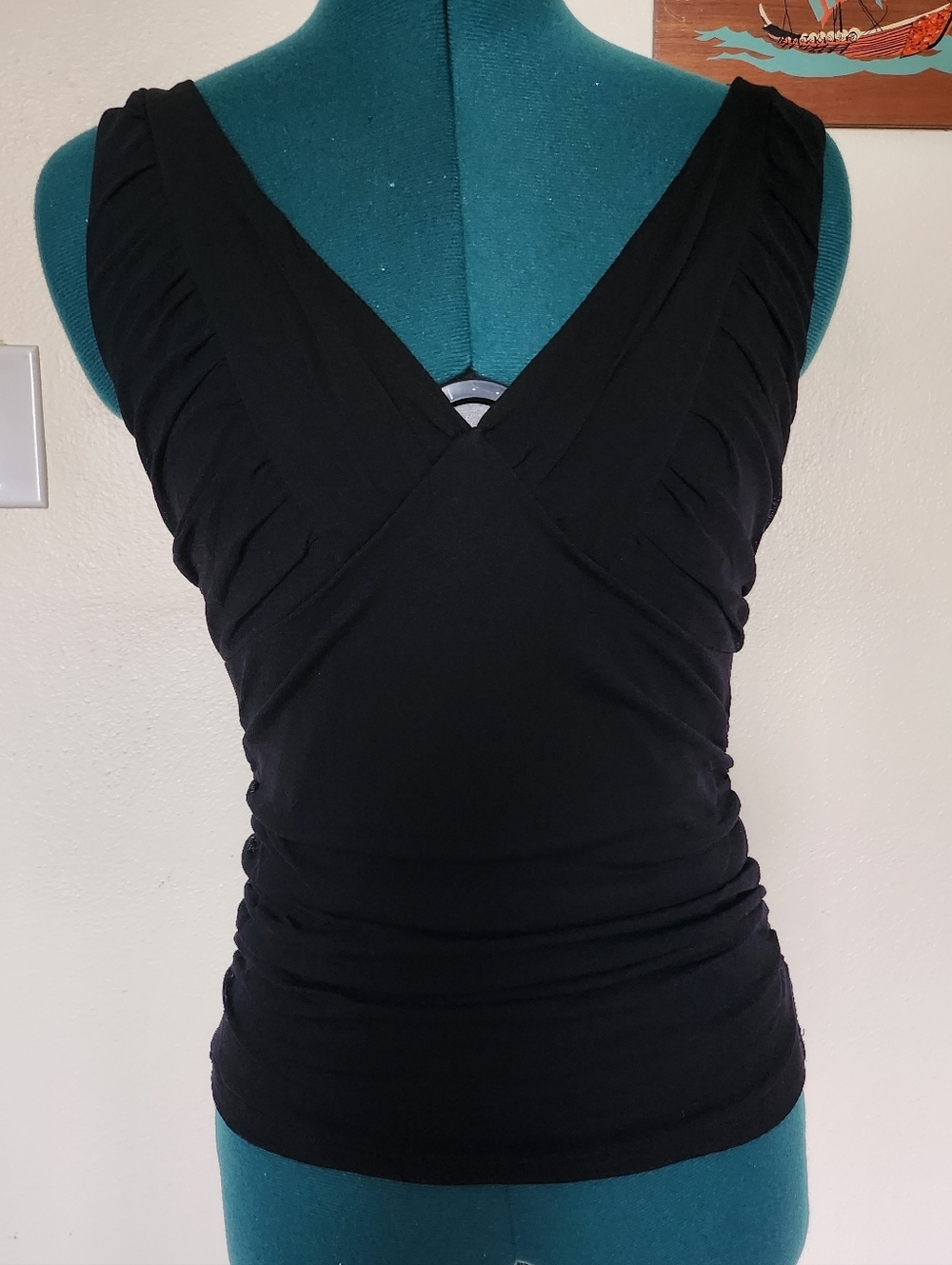White House Black Market Black Surplice Ruched Tank - Picture 2 of 9
